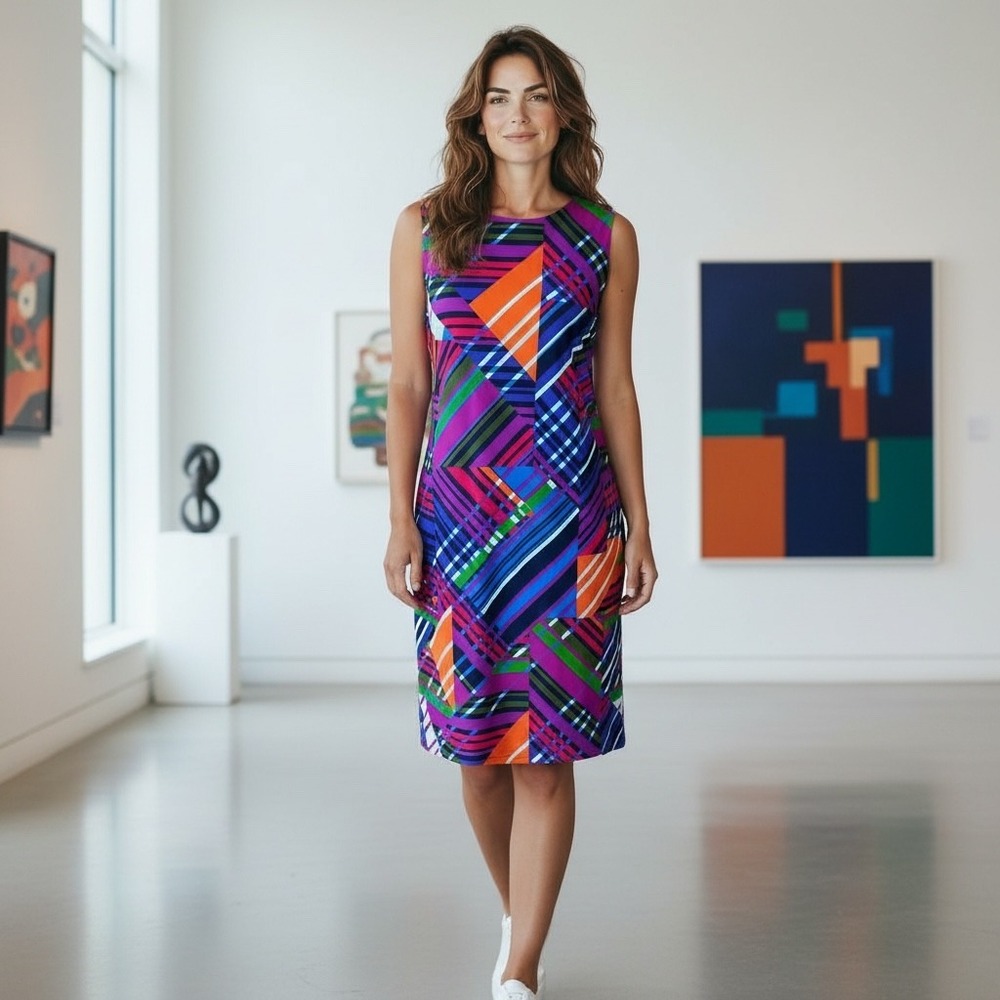 JUDE CONNALLY Bright Print Sleeveless Sheath Dress Sz L Vacation Coastal Office